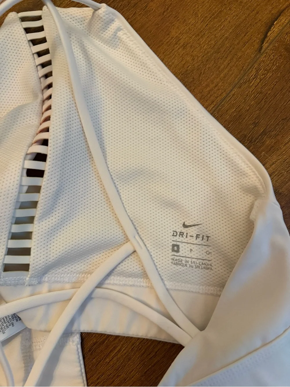 Nike White High-Neck Sports Bra Top with Rainbow Center Stripe